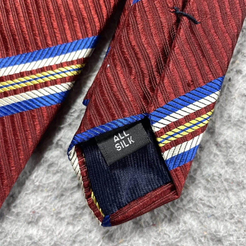 Holland & Sherry Tie Mens One Size Red Striped Classic Pointed‎ Silk Necktie